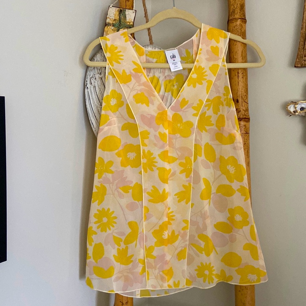 CAbi Ladies Spring Sleeveless Blouse - Front Porch Top pink yellow